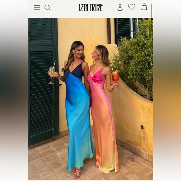 12th Tribe Dresses & Skirts - 12th Tribe Mirabella Blue Satin Sorbet Maxi Dress